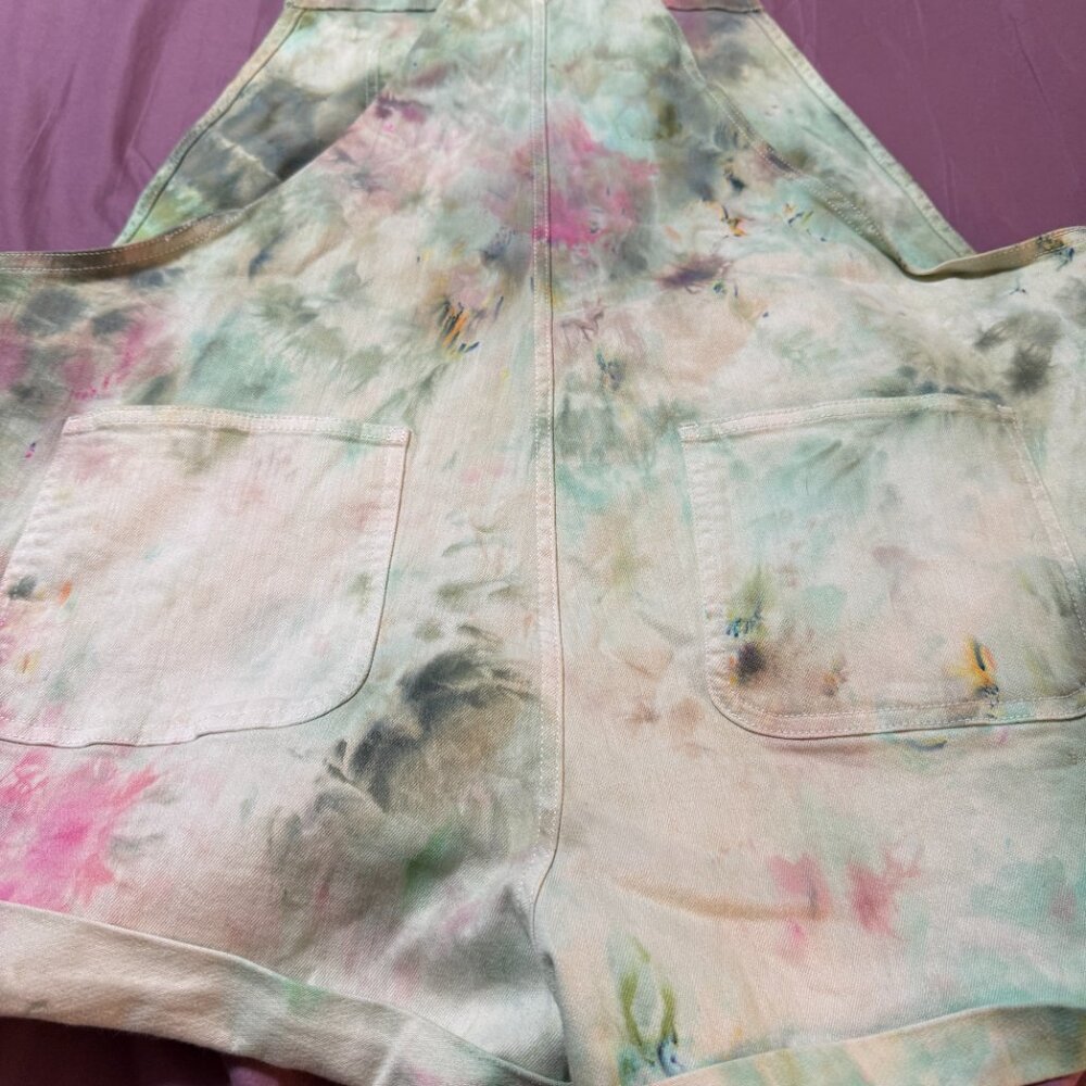 Gap Denim shortalls overalls multicolored watercolor tie-dye pattern size XXL - Picture 9 of 9